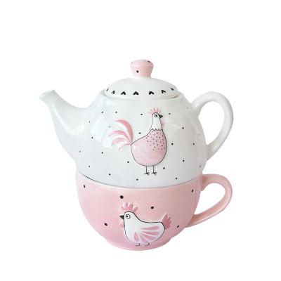 China Beautiful viable teapot set for a Deco pink rooster Hen Chicken with Dot Heart for sale