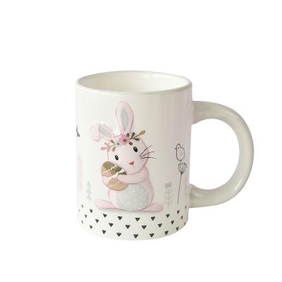 China Sustainable Bunny with Gold Laurel Wreath Ceramic Mug Cup Tableware Pink Easter Gift for Spring and Easter! for sale