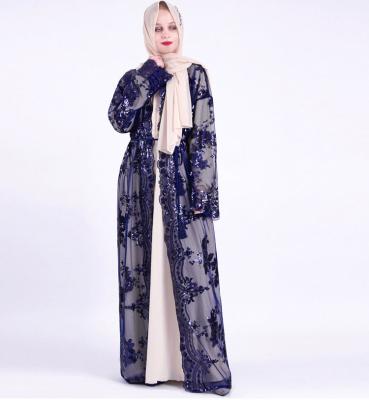 China Middle Eastern Arab Women Fashion Party Maxi Dress Women Embroidery Sequined Casual Kimono Dress With Belt Xk223 for sale