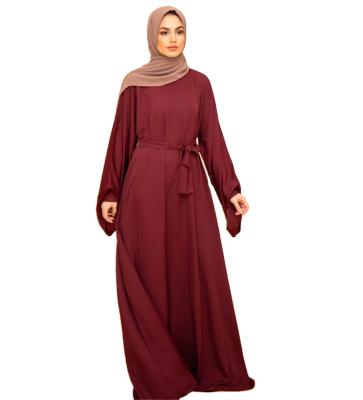 China Women Long Dresses Famous Brand Designer Belts Islamic Clothing Maxi Kaftan Abaya Dubai Muslim Dress With Belt for sale