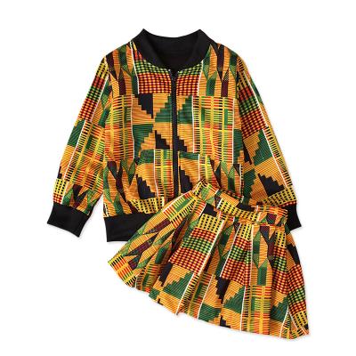 China Summer Print Color Kids Dress African Clothes For Kids Sets With Headtie Print Color Kids African Print Jacket for sale