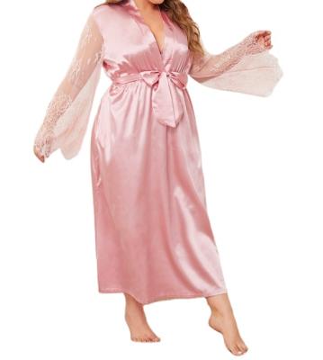 China Elegant Washable Women Plus Size Dress Wedding Pink Satin Ladies Flare Sleeves Formal Dress for sale