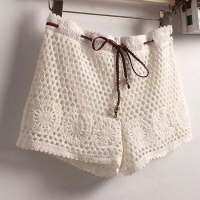 China Free Shipping Crochet Lace Crochet Waistband Anti-Wrinkle Elastic Waistline Women's Casual Short Pants Shorts for sale