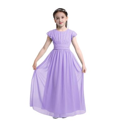 China Girls Long Chiffon Floating Sleeves Princess Pageant Wedding Bridesmaid Birthday Party Dress for sale