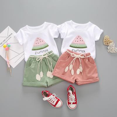 China Children's casual girl's summer boutique clothing sets cute cartoon watermelon print kids girls clothes for sale