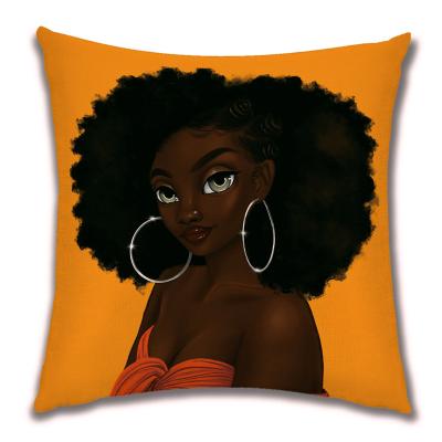 China 3d Folded Printed Cushions Covers Wholesales Low Price Painting Modern African Girls Throw CottonPillows Decorative Washable Canvas Case for sale