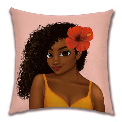 China Modern African Girls Folded Painting Throw Decorative Cotton Washable Canvas Pillows Case Wholesale 3d Printed Cushions Covers Cheap for sale