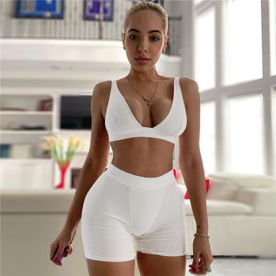 China 2021 New Design Summer Women's Sports Anti-pilling Yoga Tracksuits For Crop Top Bra Biker Two-Piece Shorts Set For Women for sale