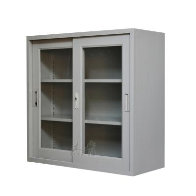 China Adjustable (height) Half Glass Half metal Sliding Door Filing Cabinet Two Colors for sale