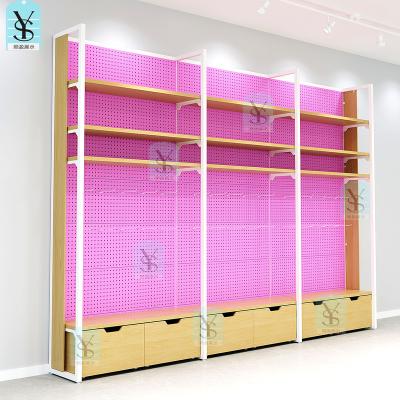 China Single-sided New Arrival heavy duty grocery store fashion pink steel wood supermarket shelves for sale