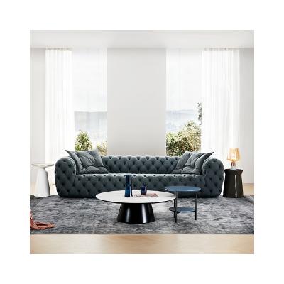 China Latest Home Furniture Living Room Velvet Fabric Spinning Chesterfield Sofa Set for sale