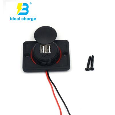 China Charger Built in Car 12v 24v Blue LED Charger Dual USB 4.8A Socket for Bus/Car/Marine/Boat/RV for sale