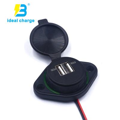 China 12V/24V QC3.0 Car/Boat/Motorcycle Charger Socket Waterproof Dual USB Mobile Phone Fast Power Outlet for sale