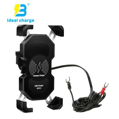 China new 4-6.5inch mobile phone motorcycle phone holder 15W wireless charger and QC3.0 charger 2 in 1 for sale