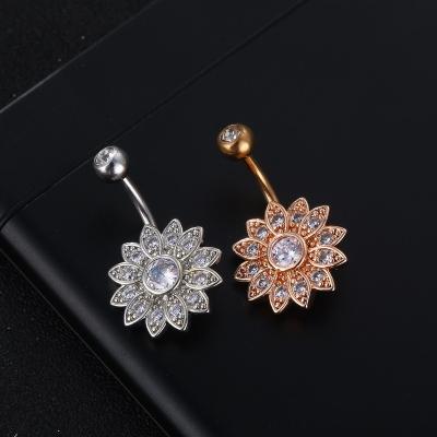 China FASHIONABLE Personality Zircon Belly Rings Sensitive Trendy Animal Stainless Steel Belly Rings Shine Diamond Sun Flower Belly Button Ring for sale