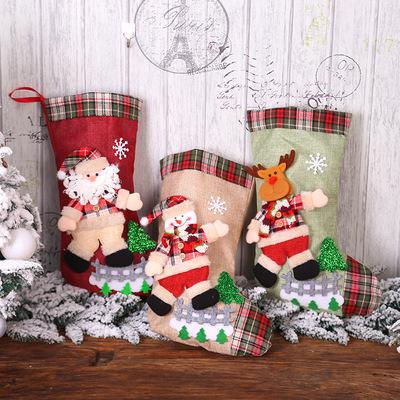 China Christmast Ornament Christmas Stockings with Santa Elk Bear Printing Xmas Snowman Candy Gift Bag Chimney Christmas Tree Decoration for Home New Year for sale