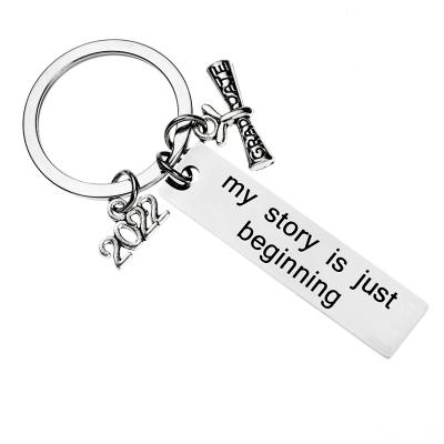 China 2022 Hot Sale Fashionable Colldge Graduation Key Chain Stainless Steel Silver Key Chain Messy Key Chain For Women Men for sale