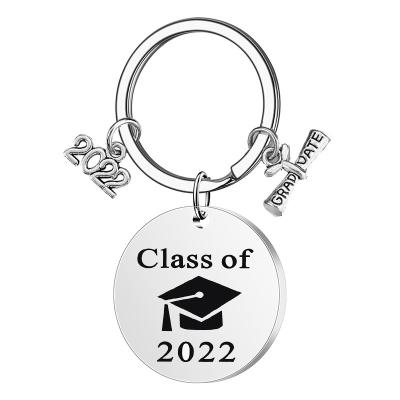 China 2022 Trendy Popular Student Silver Litterting Doctor Hat Key Chain Stainless Steel Key Chain Messy Graduation Key Chain For Women Men for sale