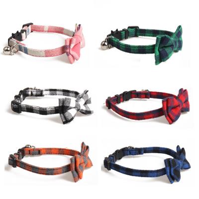 China Wholesale 2021 Vintage Pet Christmas Cat British Plaid Collar Cute Padded Bell Cat Collar Bow Belt For Pet for sale