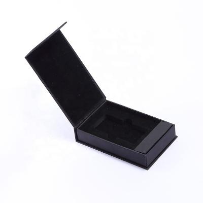 China Recyclable Custom logo black paper small magnetic gift packaging box with foam insert for sale