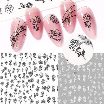 China Amazon Hot Sale Diy Craft Crystal Beads Jewelry Pendant Resin Molding Mold Flowers Nail Decals, 3D Rose Nail Stickers Black White Self Adhesive, TOYS0905 for sale