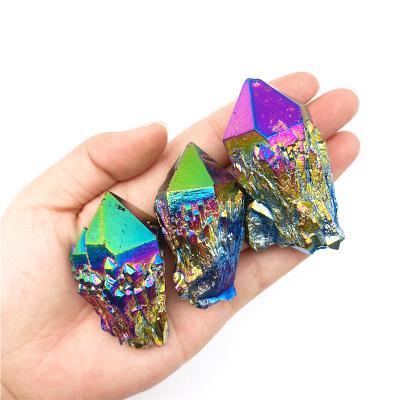 China Europe wholesale reiki titanium coating quartz electroplate natural pineapple crystal cluster for sale