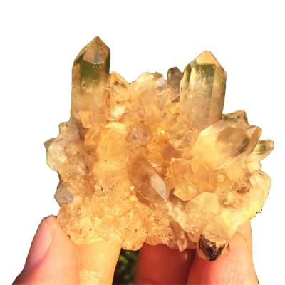 China Natural Lemon Yellow Original Stone China Quartz Group Citrine Quartz Crystal For Mineral Specimen for sale