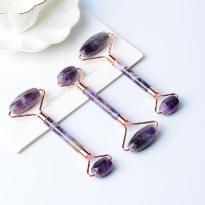 China Hot-Wholesale Wholesale Jade Roller Silent Zinc Alloy Embedded Amethyst Beauty Sight Europe Pure Natural Massage Facial Tool for sale