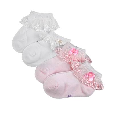 China Breathable Kids Babies Lace Up Top Socks , Cute Babies Cotton Socks With Lace for sale