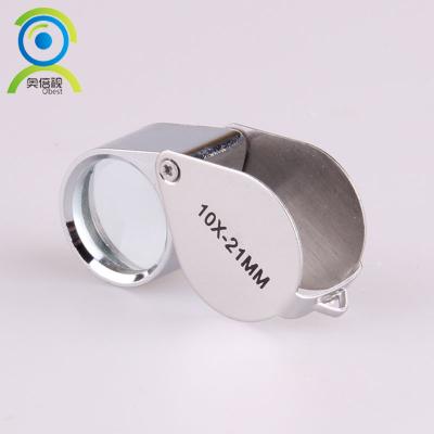 China Promotional cheap high quality foldable 10x21 lens magnifier jewelry magnifying glass metal frame+glasses for sale