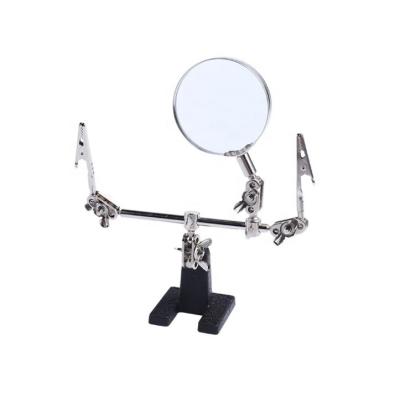 China Hands 2.5X Glass Magnifier with Adjustable Double Alligator Clip Auxiliary Stand for Jewelry Hobby Observation for sale