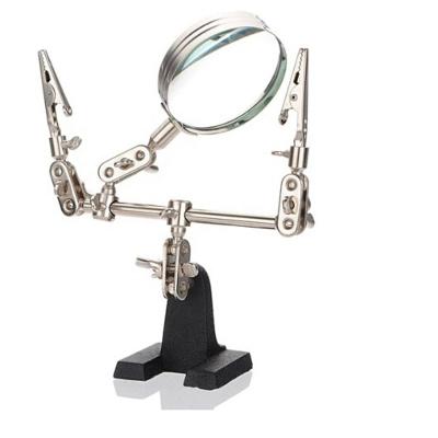 China Hands 2.5X Glass Magnifier with Adjustable Double Alligator Clip Auxiliary Stand for Jewelry Hobby Observation for sale