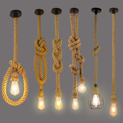 China Retro Industrial Nature Style Rope Pendant Lights Kitchen Restaurant Hemp Home Decorative Chandelier for sale