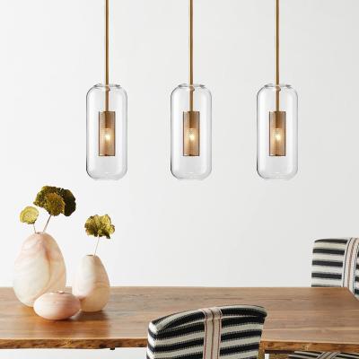 China Industrial Modern Indoor Modern Glass Mesh Metal Brass Shade Clear Glass Sconce Pendant Hanging Lamp for Living Room for sale