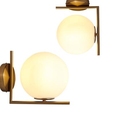 China European Bedroom Great Wall Tail Light Half Moon Glass Retro Brass Ball Shaped Wall Light For Bedroom for sale