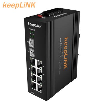 China LACP 10/100/1000m 10 ports controlled industrial poe ethernet switch IP40 2 fiber ports 8 port rj45 network switches for cctv camera for sale