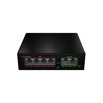 China POE 4x 10/100M Ethernet PoE 15W/30W with 2x10/100M Uplink Network PoE Switch 250m Transmission for sale