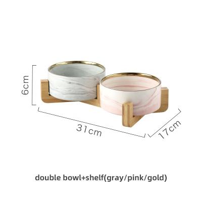 China Manufacturer Wholesale Pet Food Sustainable Feeder With Bamboo Frame Marbling Ceramic Creative Water Portable Pet Bowl for sale