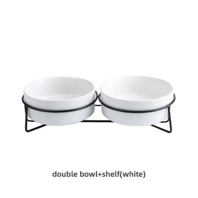 China Sustainable Cat Dog Feeding Bowl With Stainless Steel Holder Ceramic Pet Bowl Drinking Water Food Bowl for sale