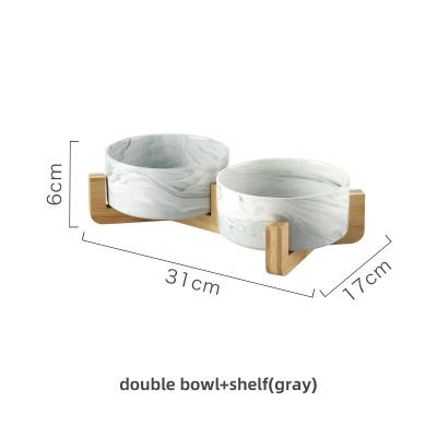 China Manufacturer Eco-friendly Sustainable Pet Food Feeder With Bamboo Frame Marbling Creative Ceramic Portable Water Pet Bowl for sale