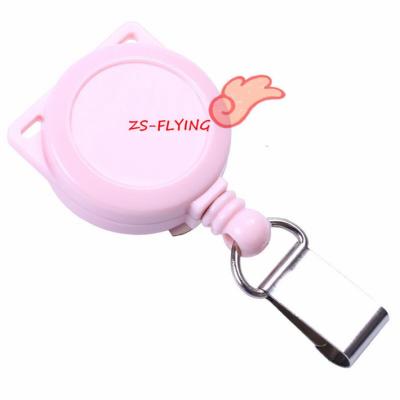 China Retractable Mini ID Badge Holder Pink Color Cat Ear Badge Holder Pull Reel for sale