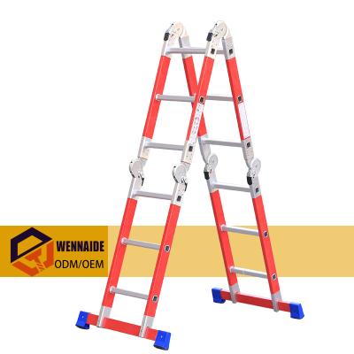 China Factory price joint of folding ladders 4*3 12steps large and small joint universal insulated fiberglass ladder for sale