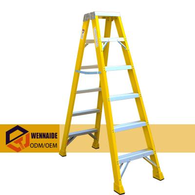 China Yellow&red Color Agility Step Folding Ladders 6 Fast Ladder Fiberglass Wide Step Ladder for sale