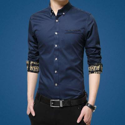 China Anti-pilling printedlong sleeves button work business cotton men's formal dress shirt man for sale