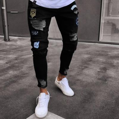 China Viable Male Hip Hop Distressed Slim Streetwear Zipper Destroyed Tapered Figure Flattering Jeans In Stock Can Drop Shipping for sale