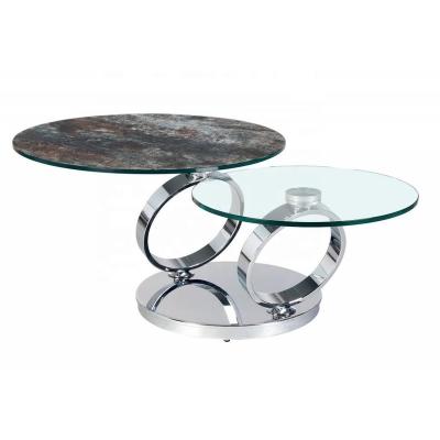 China Extendable Modern Luxury Round Porcelain Ceramic Top Cafe Furniture Hotel Living Room Side Table With Stainless Steel Base for sale