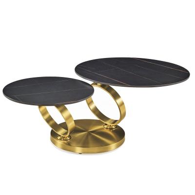 China Black Extendable Ceramic Stone Design Furniture Vintage Living Room Furniture Gold Metal Top View Round Cafe Side Tables for sale