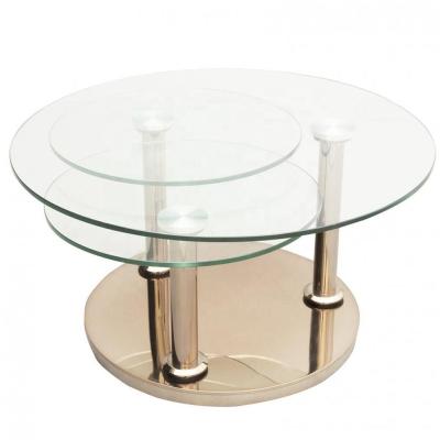 China 2021 Newest Modern Convertible Three Tempered Glass Top Stainless Steel Base Tea Center Expandable Round Coffee Table for sale