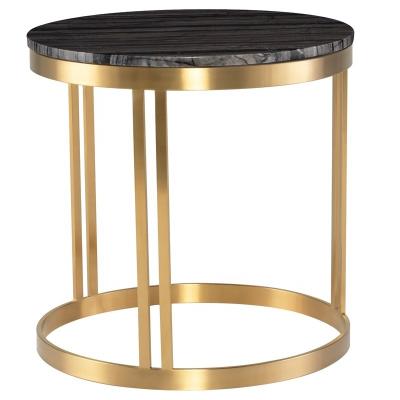 China Stable modern black wood vein gold base circle coffee table side marble top brushed table for sale