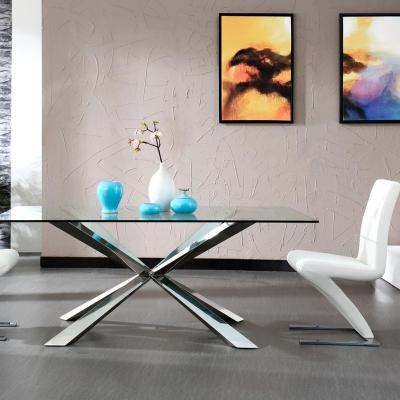 China Living Room Modern Stainless Steel Extendable Glass Dining Table for sale